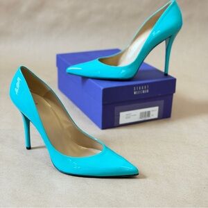 Stuart Weitzman Turquoise Neon Patent Blue Heels 12W